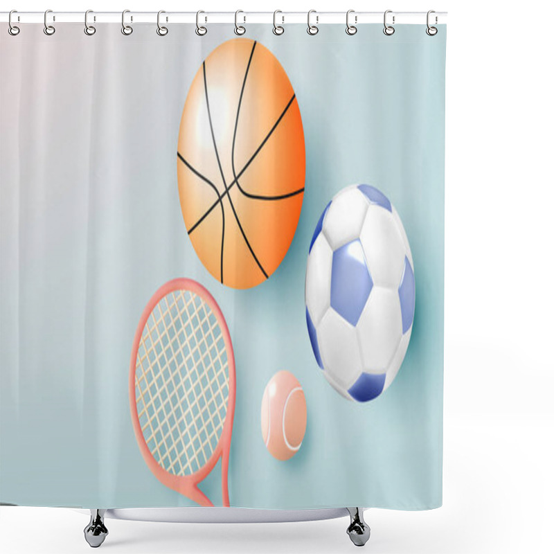 Personality  A Basketball, Soccer Ball, Tennis Ball, And Tennis Racket Are Arranged On A Soft Pastel Background, Creating A Vibrant, Multisport-themed Concept Suitable For Sports And Fitness Content. Shower Curtains