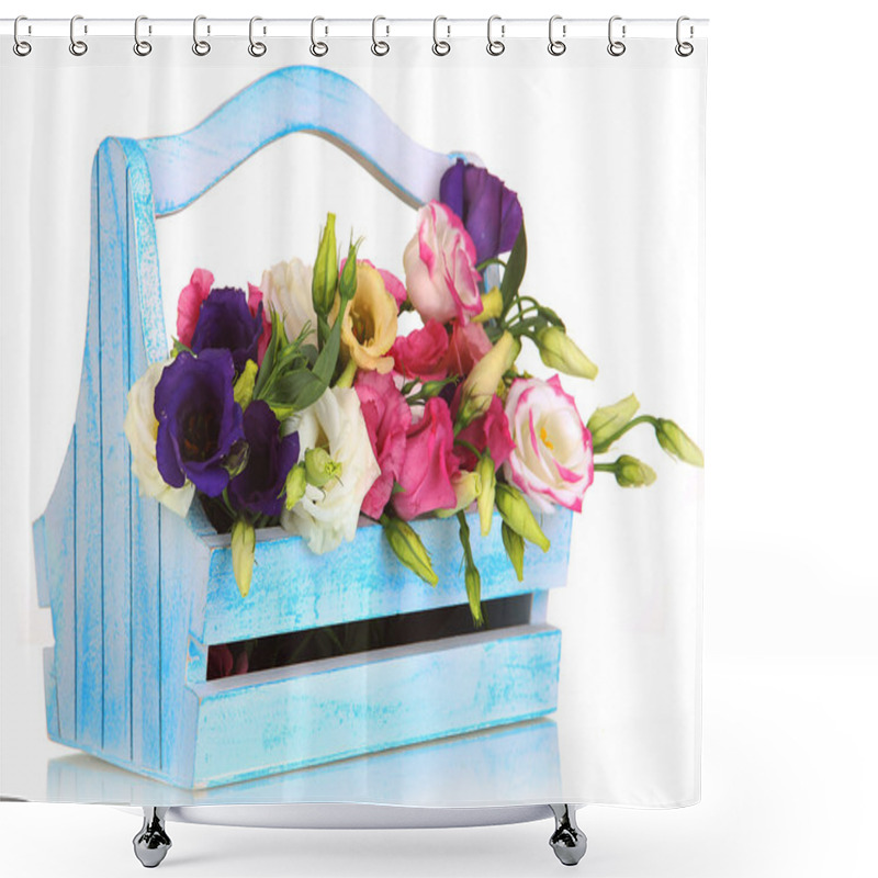 Personality  Bouquet Of Eustoma Flowers In Basket Isolated On White Shower Curtains