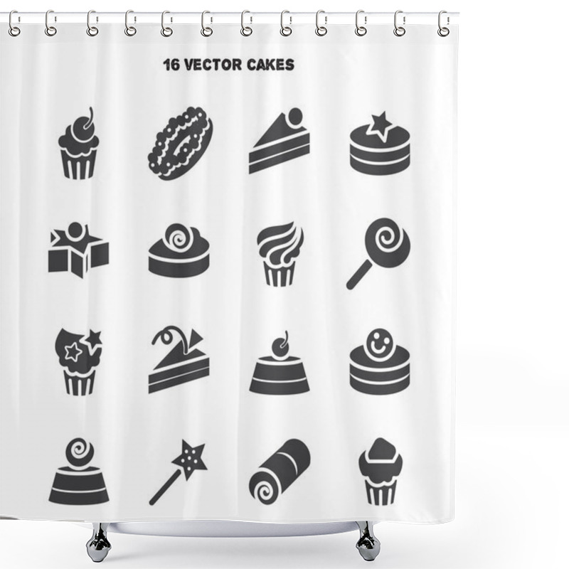 Personality  Collection Of Bakery And Cake Icons. Shower Curtains