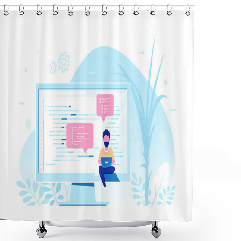 Personality  Programmer Specialist Sitting On Big Computer Screen And Working Shower Curtains