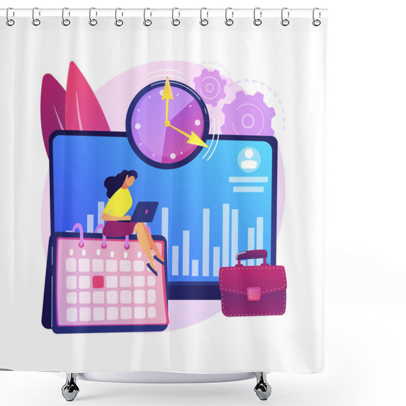 Personality  Time And Attendance Tracking System Abstract Concept Vector Illustration. Attendance Time Tracking Clock, Interactive System, Management App, Employee Monitoring Software Abstract Metaphor. Shower Curtains