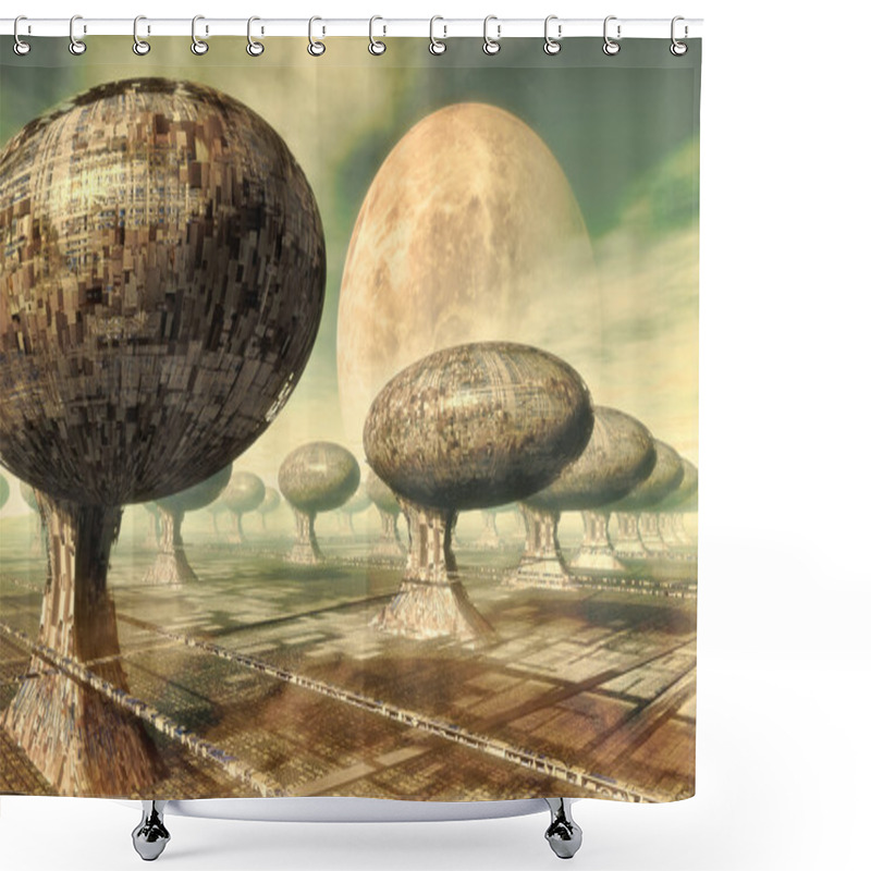 Personality  Alien Planet City Shower Curtains