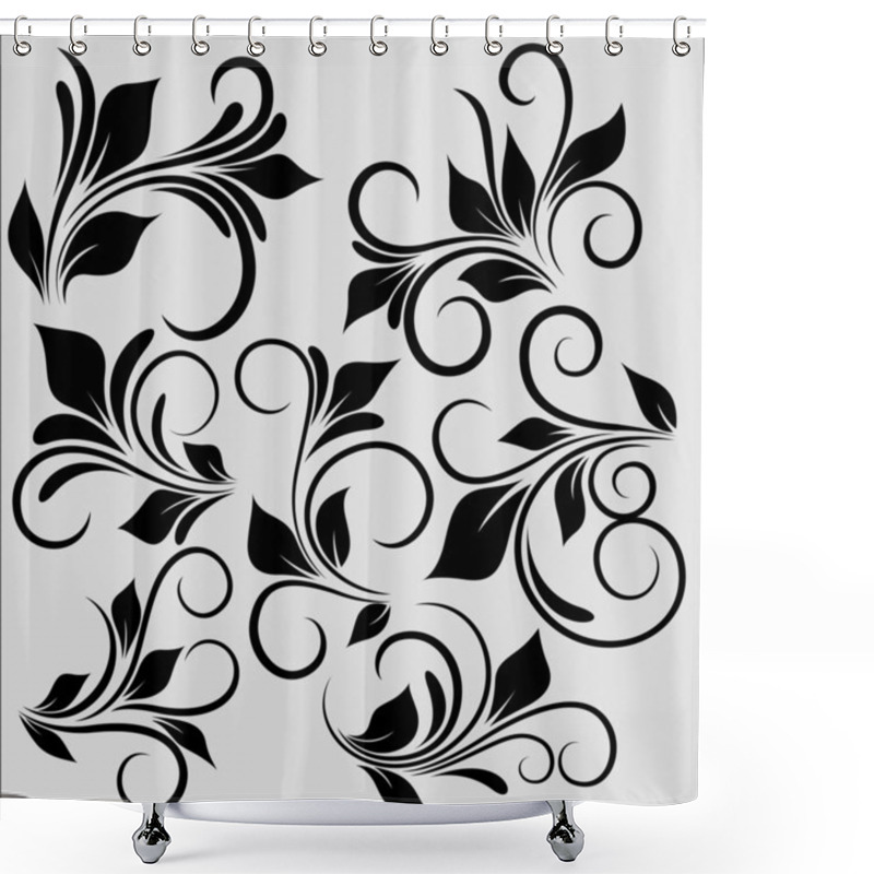 Personality  Black Shape Flourish Leaf Elements Shower Curtains