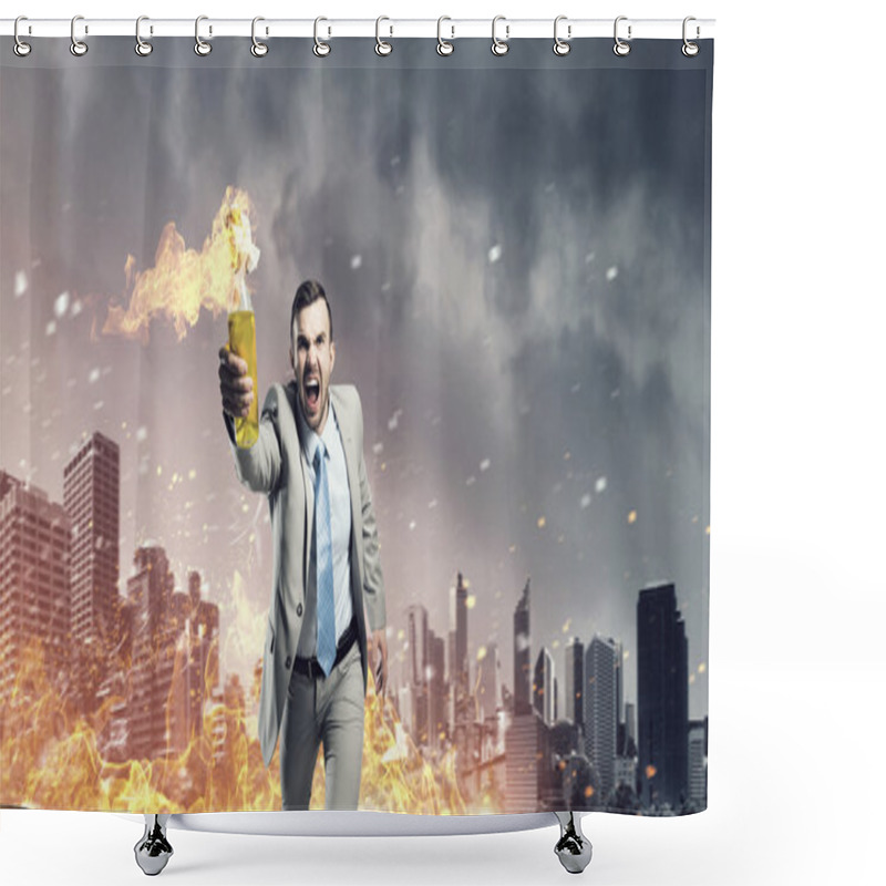 Personality  Businessman Throwing Petrol Bomb . Mixed Media Shower Curtains