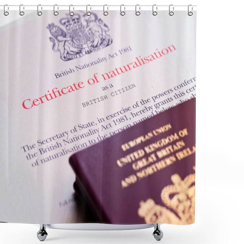 Personality  Image Of The New Issued Pre Brexit Style British Passports With Naturalization Certificate  Shower Curtains