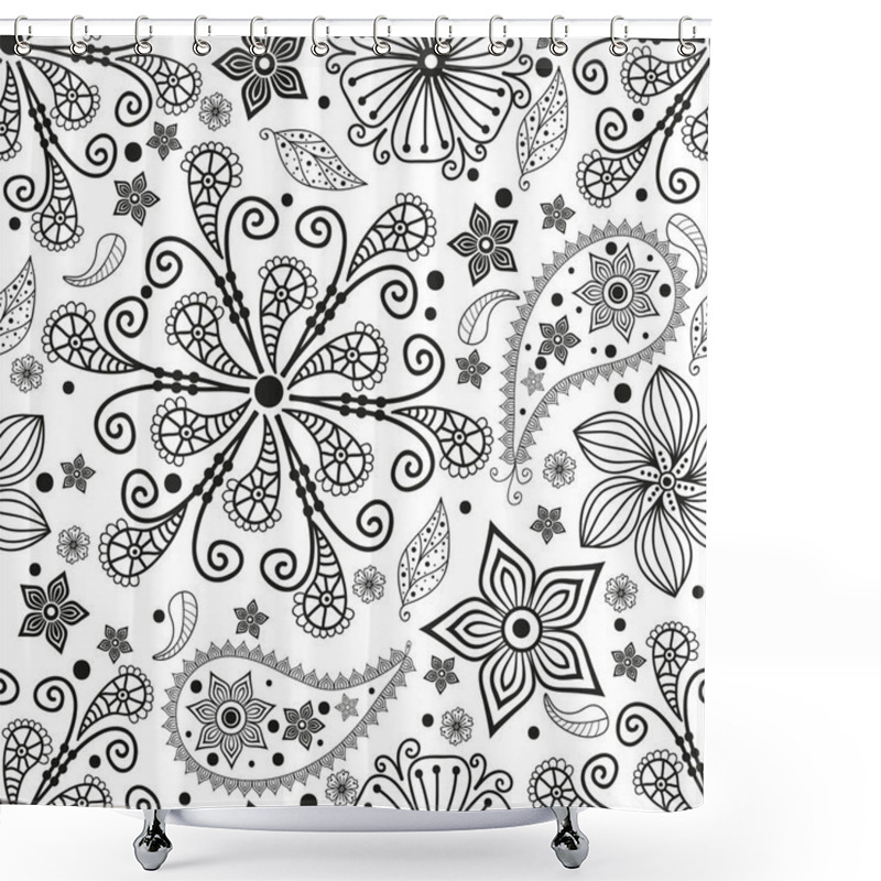 Personality  Seamless Monochromatic Pattern With Paisley  Shower Curtains