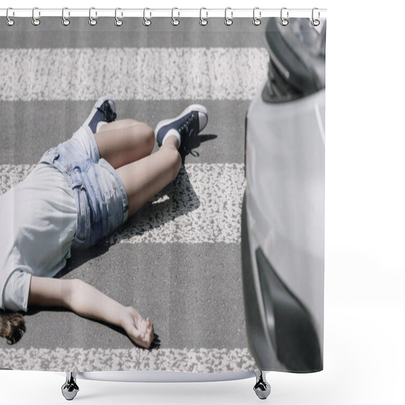 Personality  High Angle On A Child On A Crosswalk Hit By A Car Shower Curtains