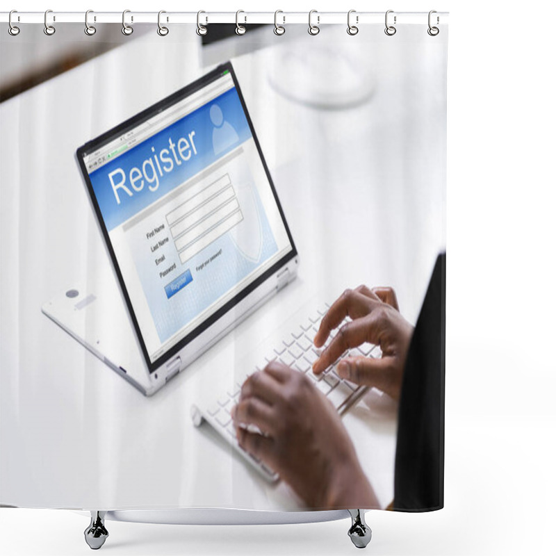 Personality  Online Web Registration Form On Website Using Laptop Shower Curtains