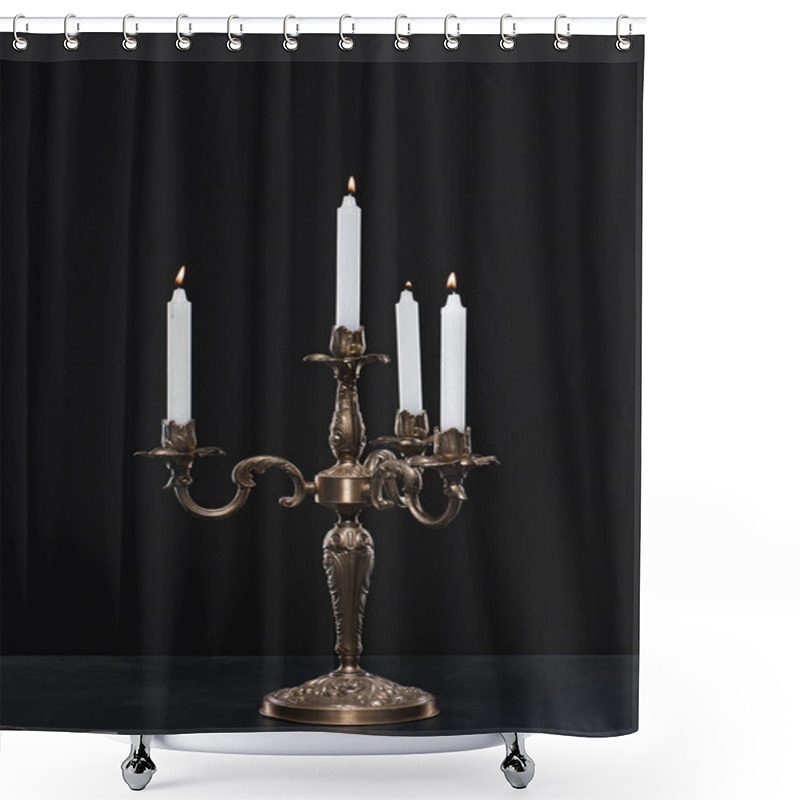 Personality  Candelabrum With Flaming Candles On Black Background  Shower Curtains