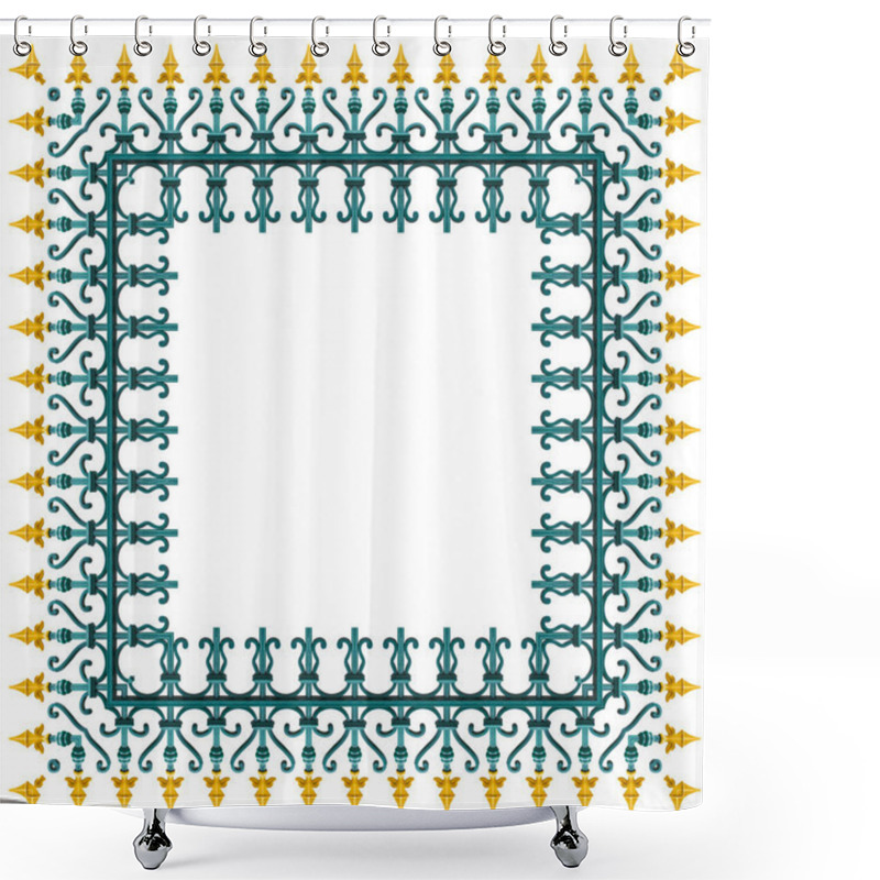 Personality  Old Green And Yellow Wrought Iron Grating With Floral Decorations - Square Frame Concept With Copy Space Shower Curtains