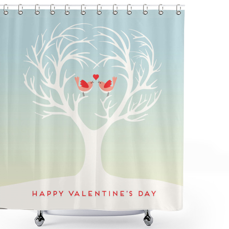 Personality  Happy Valentine's Day. Love Birds In Heart Shaped Tree. Shower Curtains