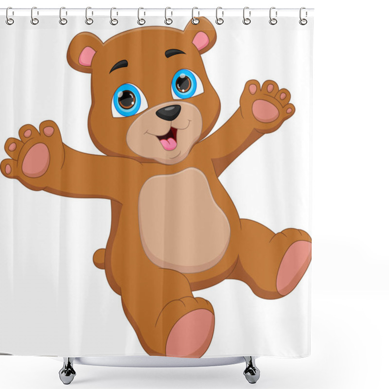 Personality  Cartoon Cute Bear Waving On White Background Shower Curtains