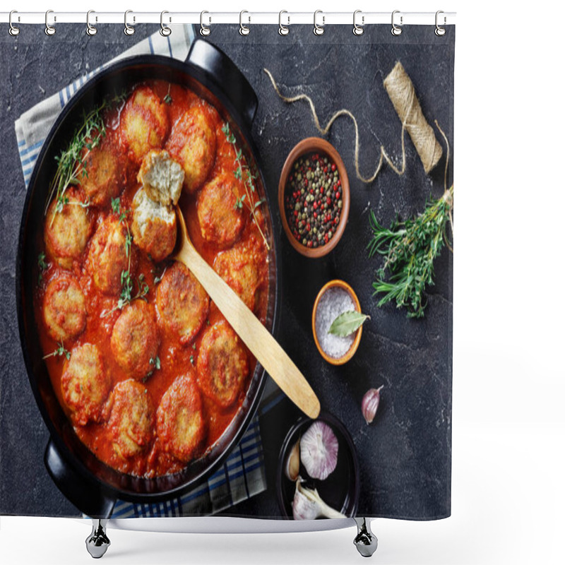 Personality  Fried Fish Balls In Spicy Tomato Sauce Shower Curtains