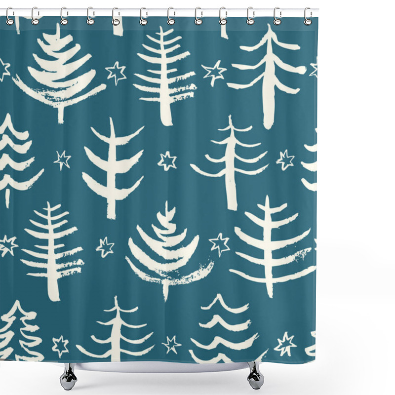 Personality  Seamless Christmas Pattern With Hand Drawn Elements. Cute Christmas Trees. Winter Background. Vector Illustration Shower Curtains