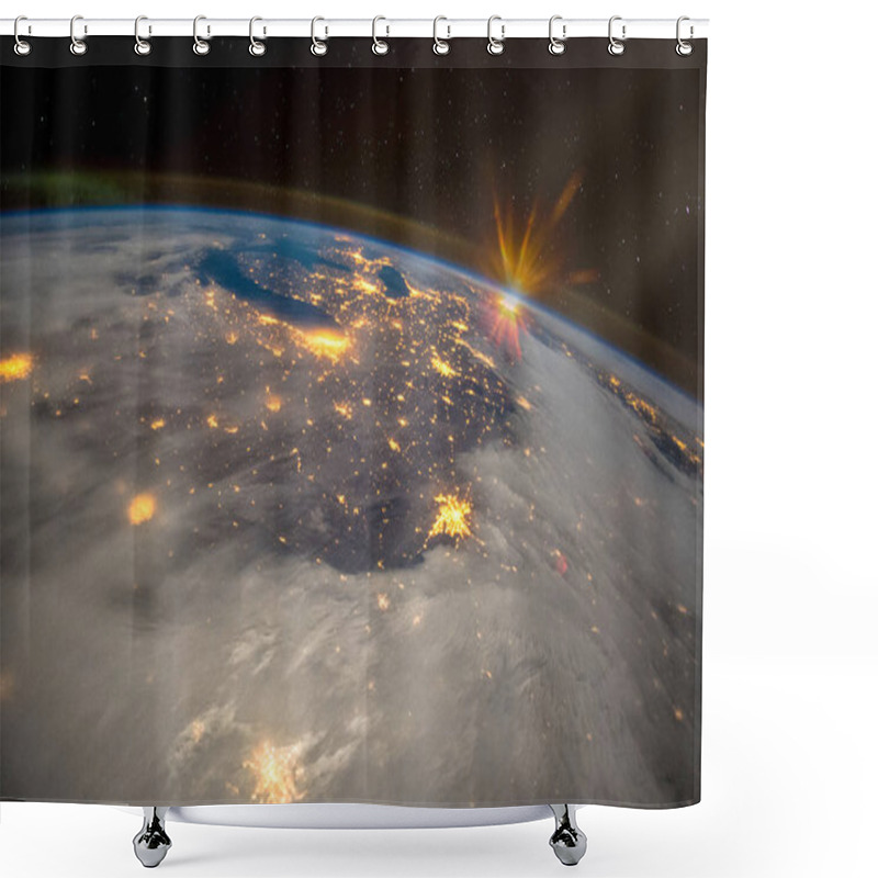 Personality  Great Lakes Of North America At Night, Satellite View, The Elements Of This Image Furnished By NASA. Shower Curtains