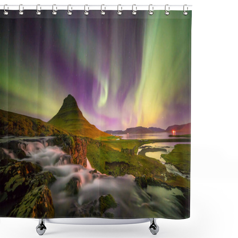 Personality  Northern Light Over Kirkjufell Mountain In Iceland Shower Curtains