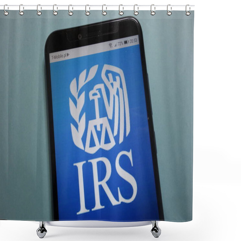 Personality  KONSKIE, POLAND - November 10, 2018: IRS (Internal Revenue Service) Logo Displayed On Smartphone Shower Curtains