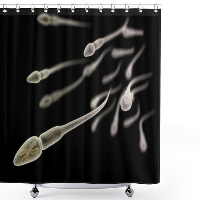 Personality  Sperm With Chromosome Inside Macro On Black Background Shower Curtains