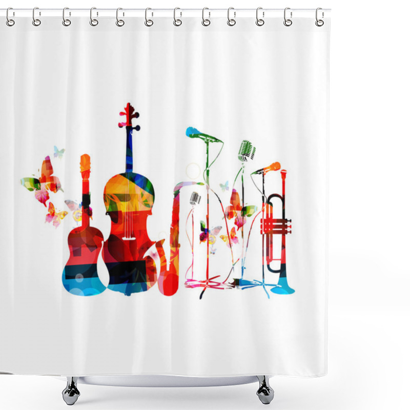 Personality  Music Instruments And Butterflies Shower Curtains