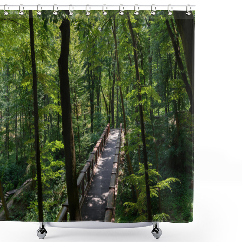 Personality  High Angle View Of Wooden Bridge And Trees In Park Shower Curtains