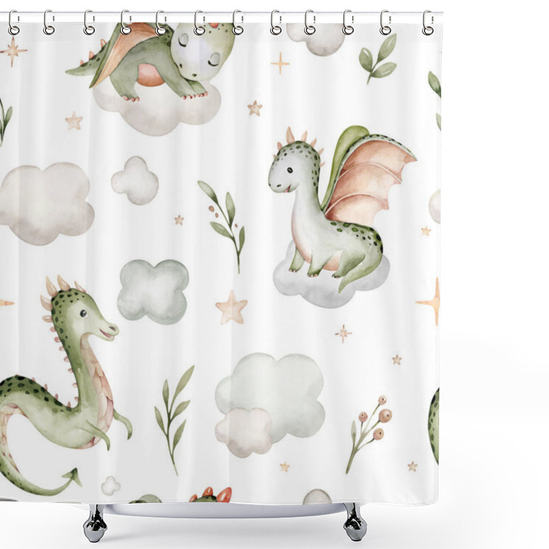 Personality  Cartoon Cute 2024 New Year's Card Dragon Seamless Pattern, Happy New Year And Christmas Childish Background Shower Curtains