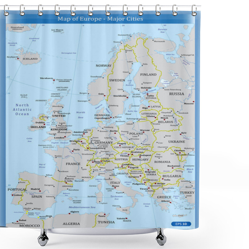 Personality  Map Of Europe - Major Cities Shower Curtains