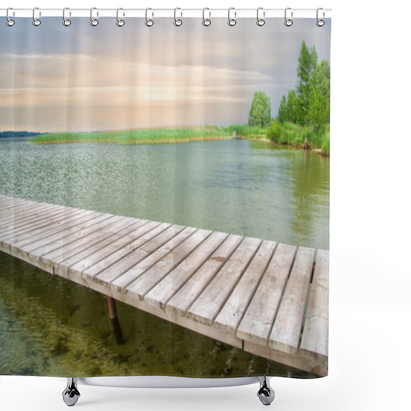 Personality  Wooden Pier On Beautiful Lake Shower Curtains