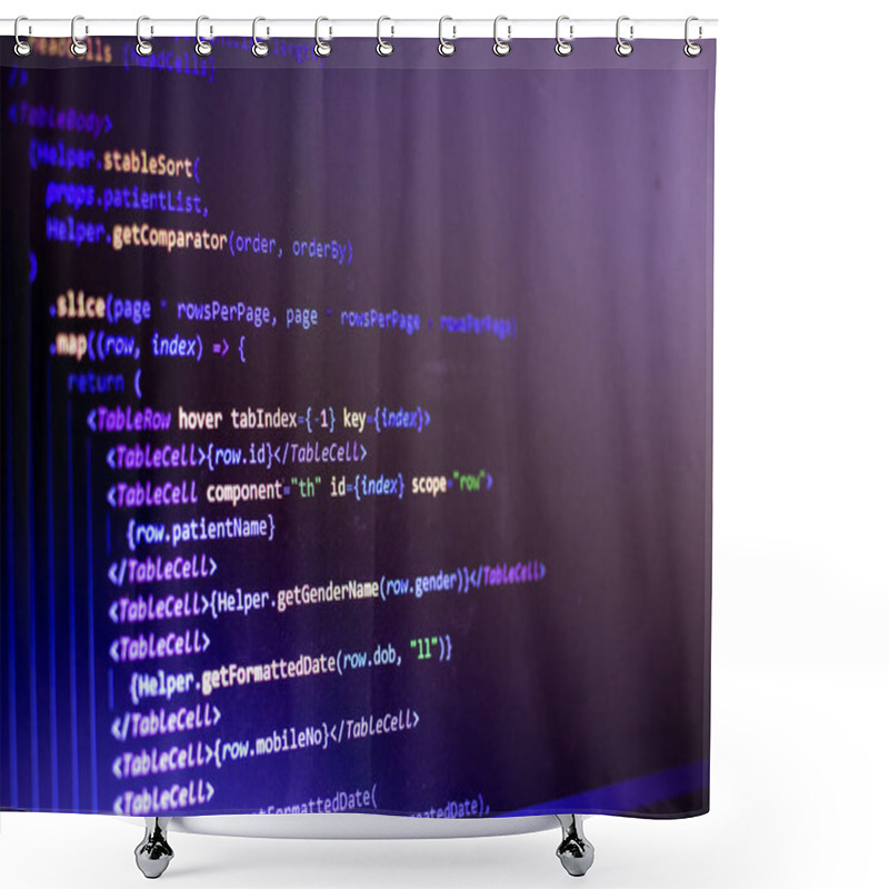 Personality  View Of The Coding Which Is Done For Application Development. Source Code By Software Engineer Shower Curtains