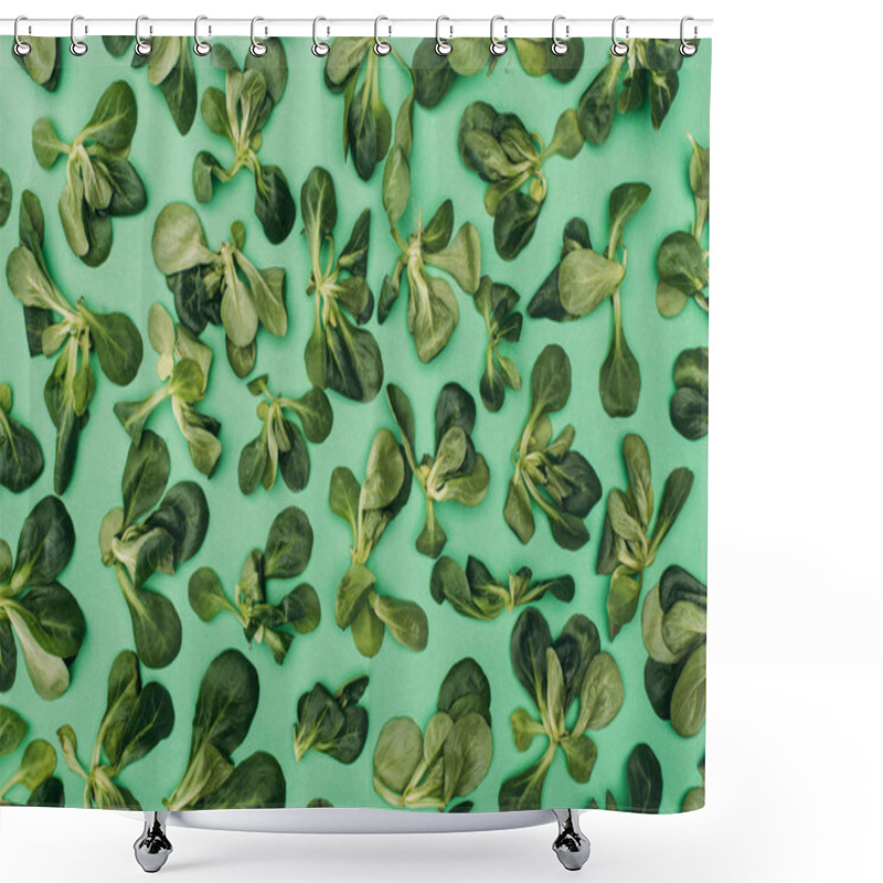 Personality  Top View Of Pattern Made From Beautiful Green Corn Salad Leaves On Green  Shower Curtains