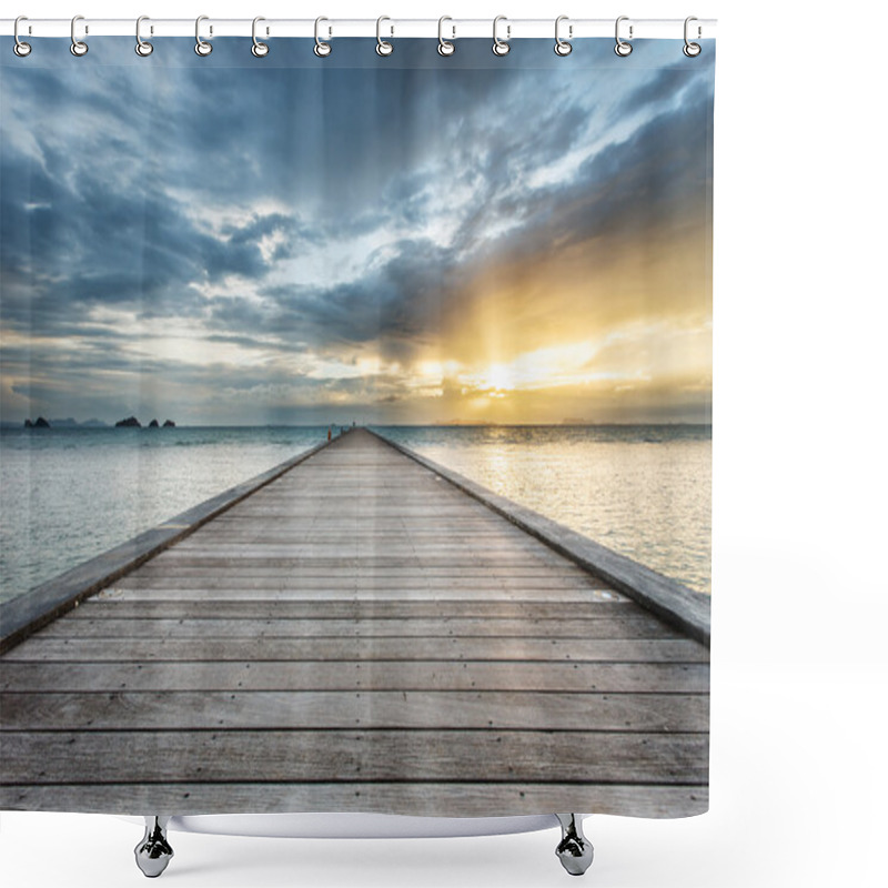 Personality  Wood Bridge To The Sea At Sunset Beach In Koh Samui, Thailand Shower Curtains