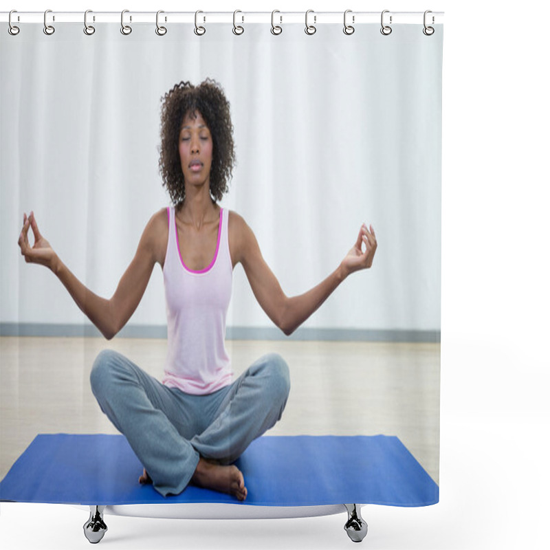 Personality  Woman Doing Meditation On Exercise Mat Shower Curtains