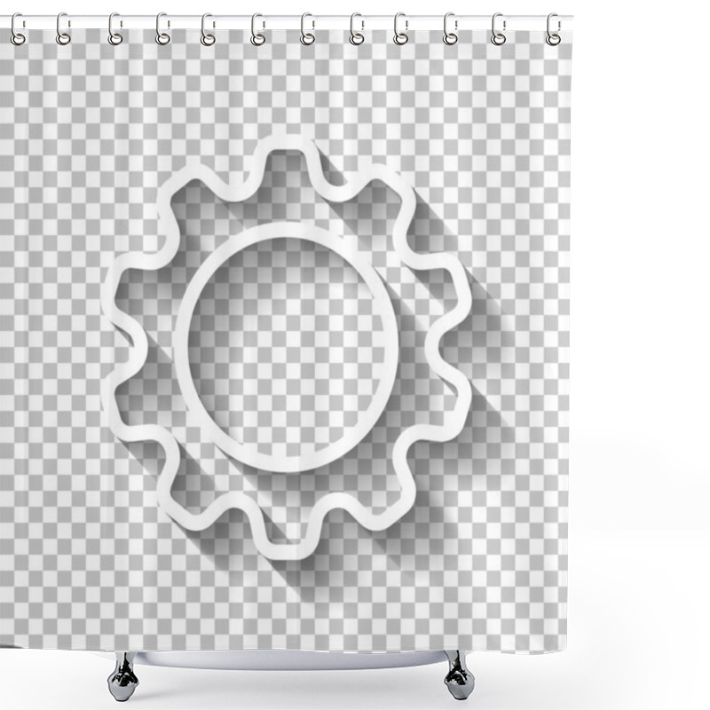 Personality  Simple Gear Symbol, Linear Icon With Thin Outline. White Icon With Shadow On Transparent Background Shower Curtains