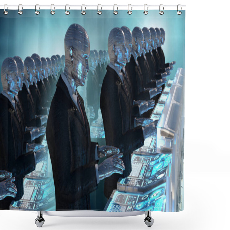 Personality  3d Rendering Humanoid Robots Working  Shower Curtains