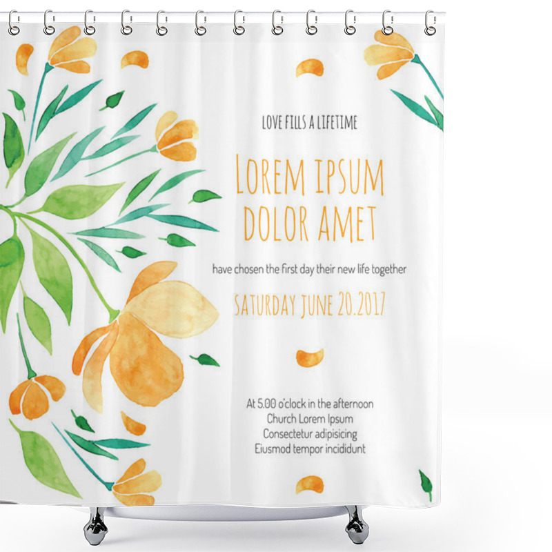 Personality  Invitation Bridal Shower Card With Orange Flower Vector Template Shower Curtains