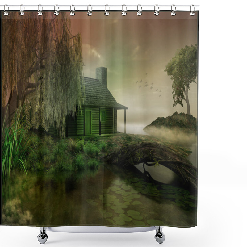 Personality  Cabin On A Marsh Shower Curtains