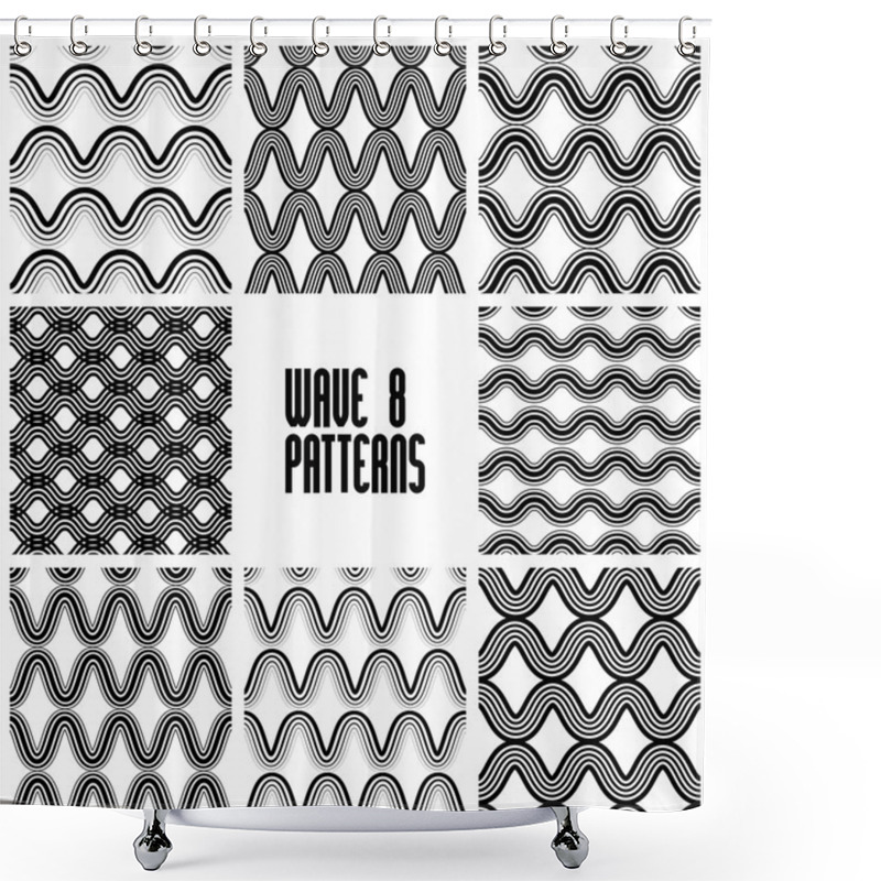 Personality  Waves Black And White Seamless Patterns Set, Geometric Vector Ba Shower Curtains