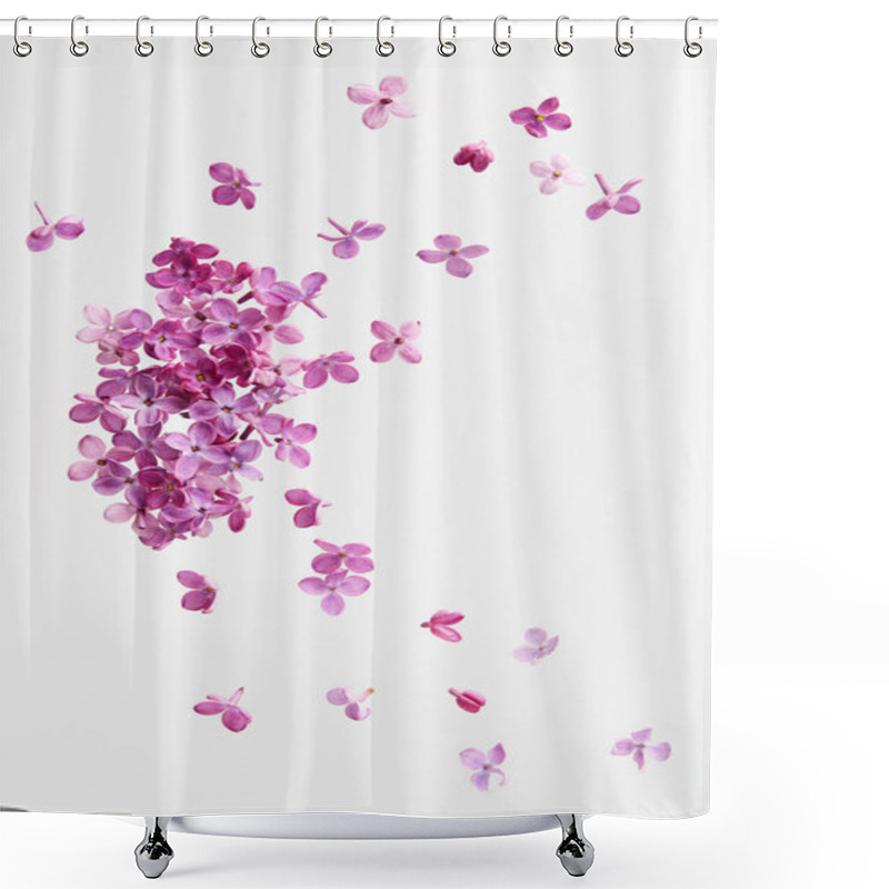 Personality  Lilac Blossoming Flowers On White Background. Shower Curtains