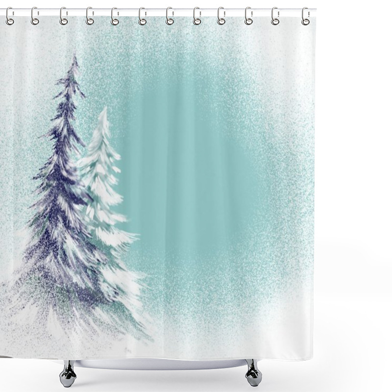 Personality  Pine Trees With Frosty Snow Shower Curtains