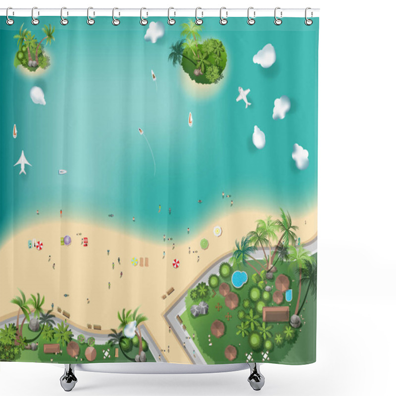 Personality  Islands Top View,  Travel, With Tree Top , Resort, Interior Design,  For Landscape Vector Illustration Shower Curtains