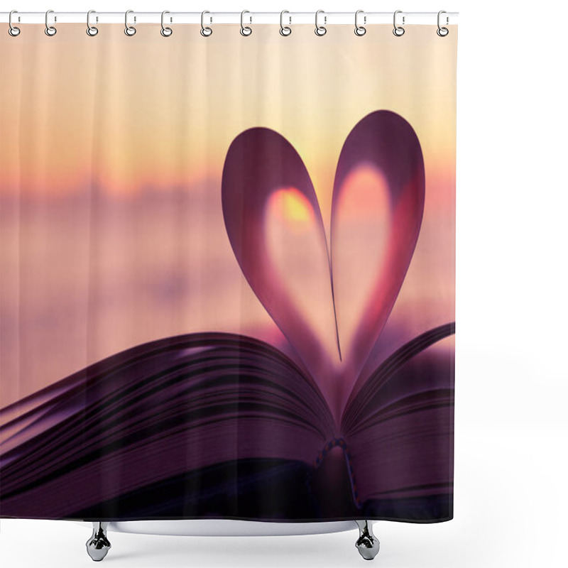 Personality  Heart From A Book Page Against A Beautiful Sunset.  Shower Curtains