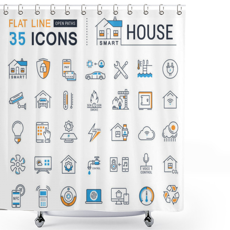 Personality  Set Vector Flat Line Icons Smart House Shower Curtains