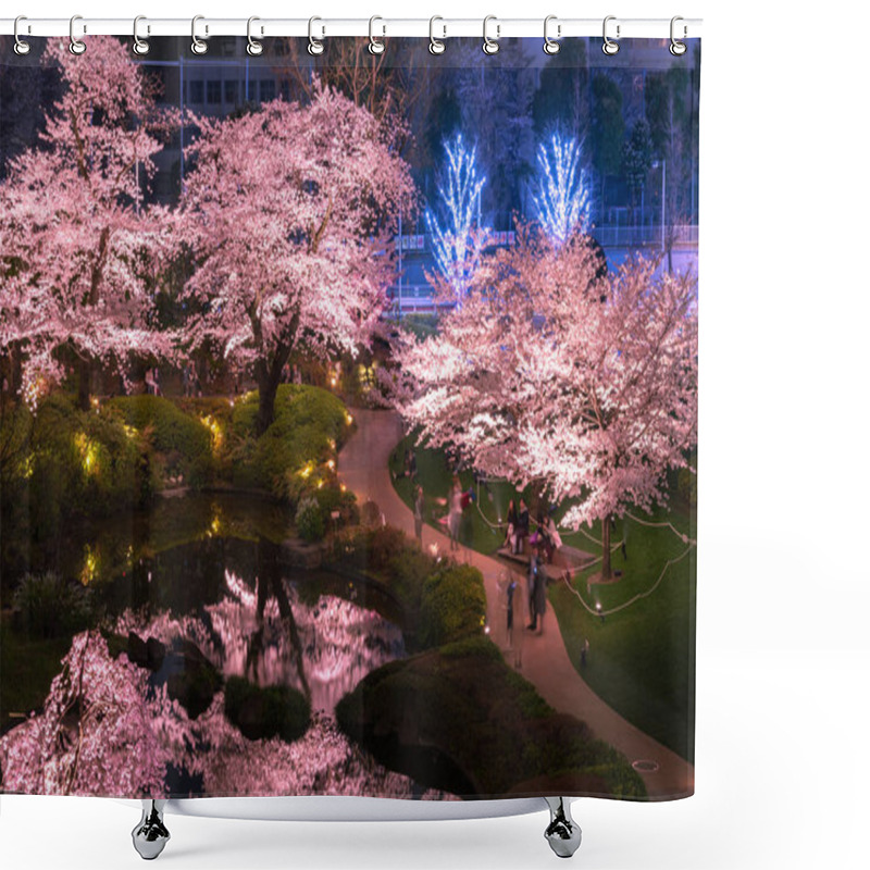 Personality  Roppongi, Tokyo, Japan - March 26, 2018: View Of Cherry Blossoming At Mori Garden, Tokyo, Japan.  Shower Curtains