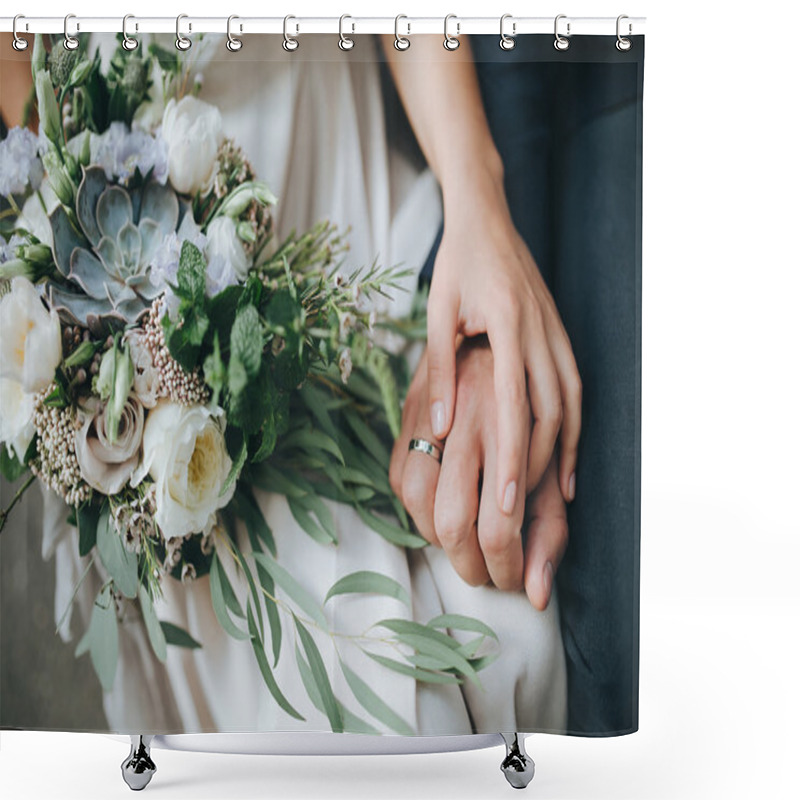 Personality  Girl And Guy Holding Bouquet Shower Curtains