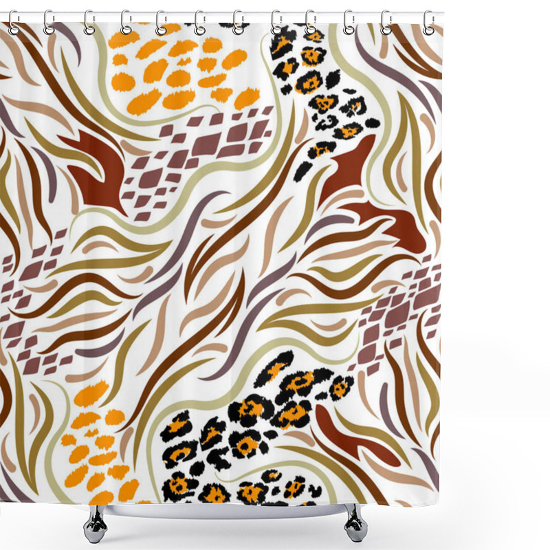 Personality  Mix Aniskmal In Prints, Leopard, Snake, Zebra, Safari Africa Seamless Pattern Vector Design For Fashion,fabric And All Prints On White Background Shower Curtains