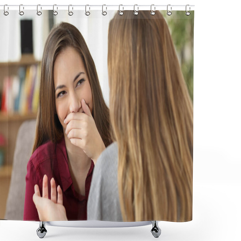 Personality  Ashamed Woman Hiding Her Smile In A Conversation Shower Curtains