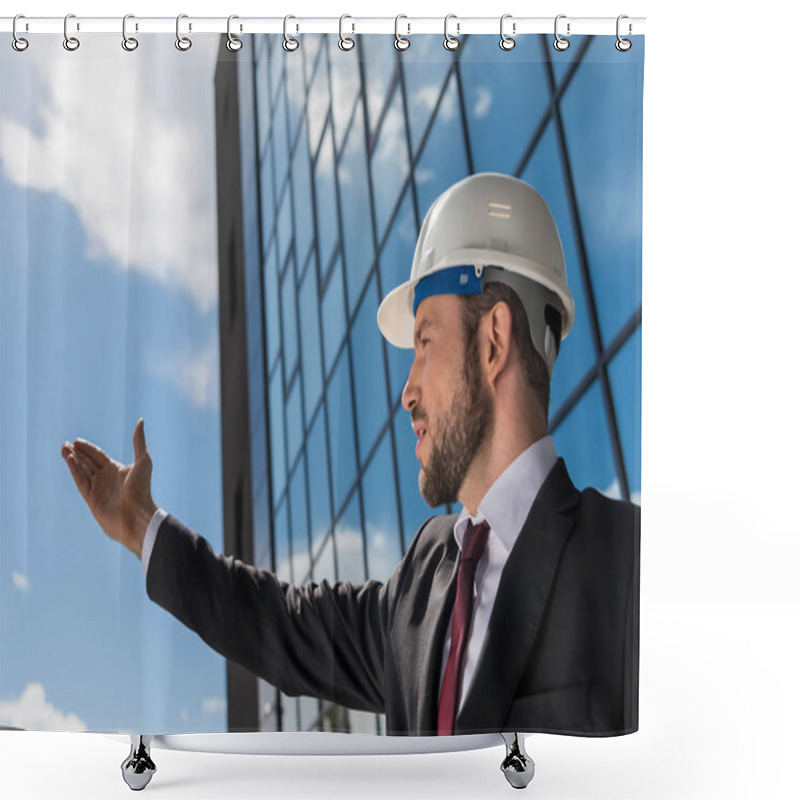 Personality  Professional Architect In Hard Hat  Shower Curtains