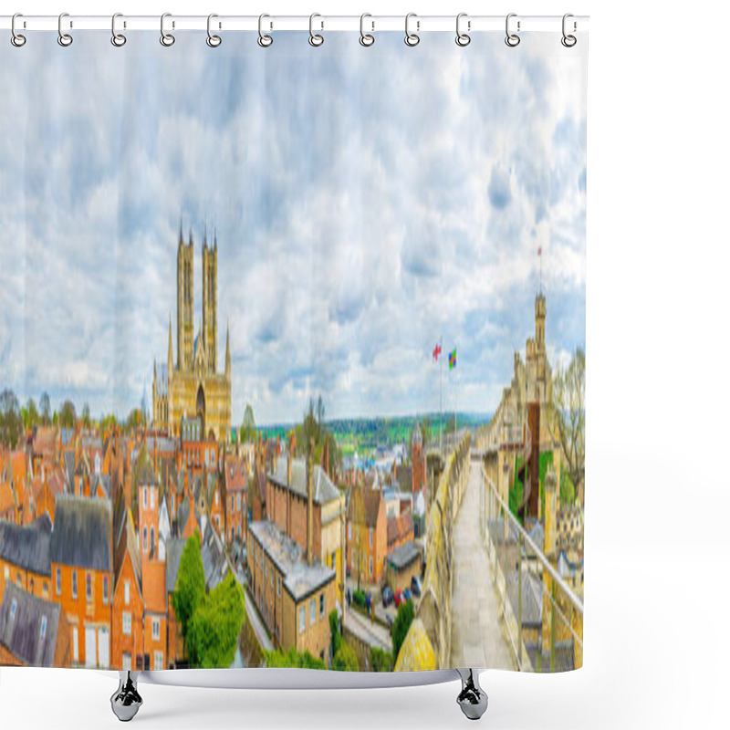 Personality  Aerial View Of The Lincoln Cathedral, Englan Shower Curtains