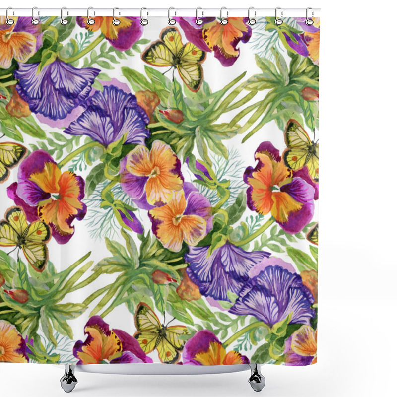 Personality  Pansies With Butterflies Shower Curtains