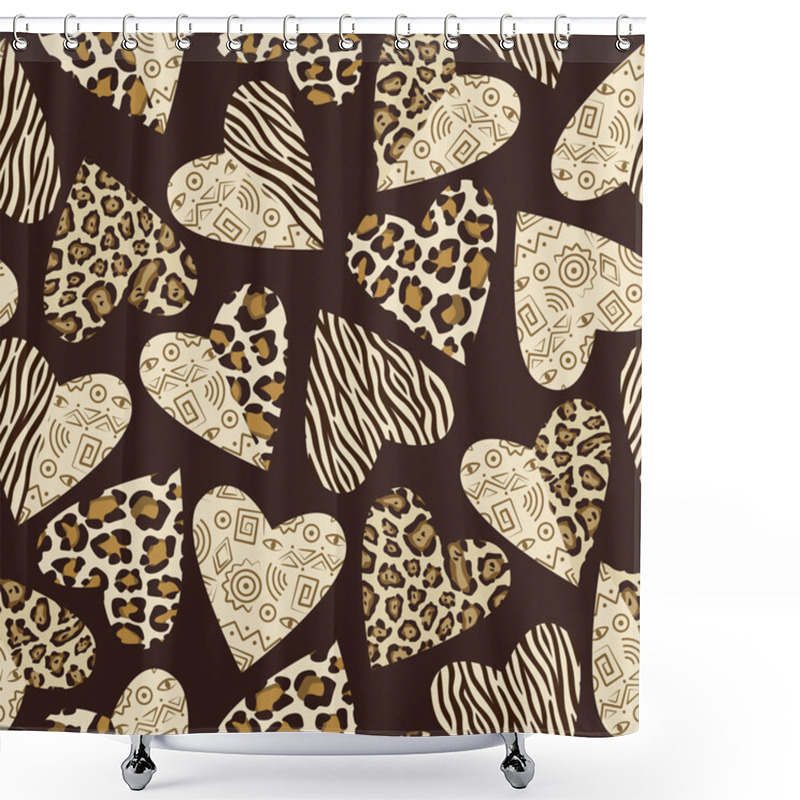 Personality  Seamless Background With Hearts With Animal Skin Pattern Shower Curtains