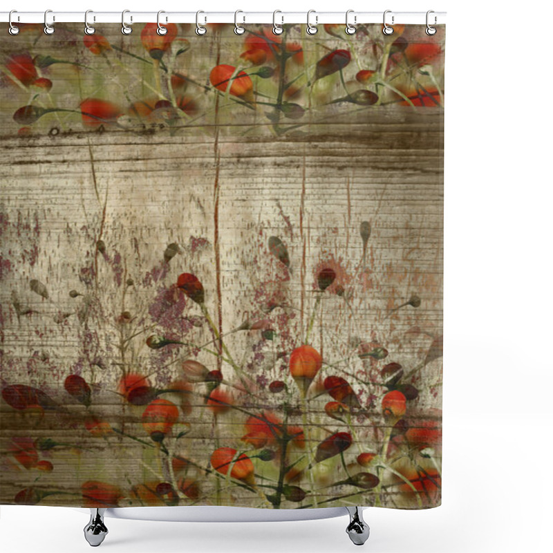 Personality  Red Buds On Grunge Wood Background Shower Curtains